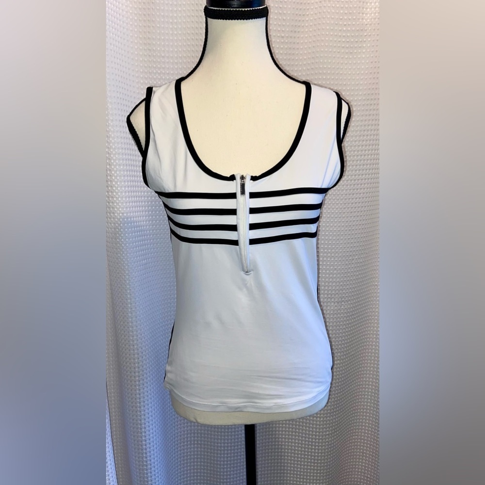BUGATCHI white & black stripes 1/4 zip Tank Top Sz medium‎